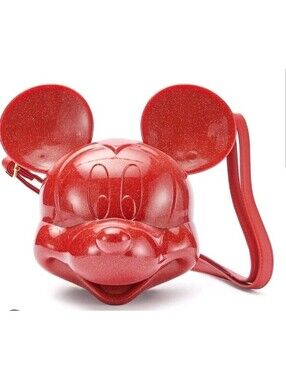 DISNEY PARKS LOUNGEFLY MICKEY MOUSE 3D HEAD RED GLITTER CROSSBODY HARD BAG NWT